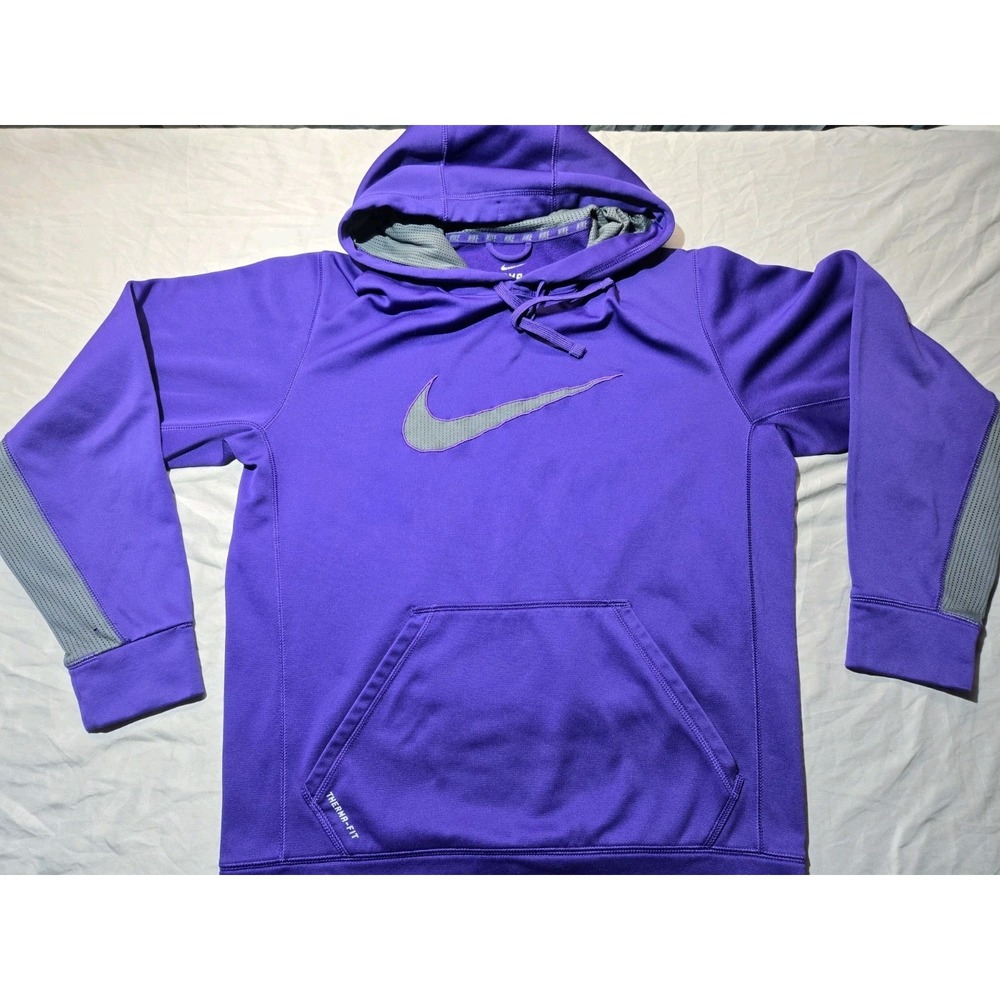 Nike Therma-FIT Purple and Gray Large Swoosh Pullover Hoodie Size Large Athletic - Picture 1 of 13